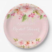 Brautparty Rosa Blume Pappteller (Vorderseite)