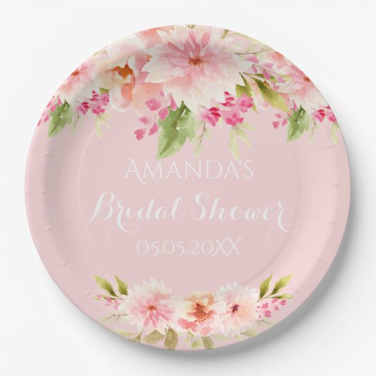 Brautparty Rosa Blume Pappteller (Vorderseite)