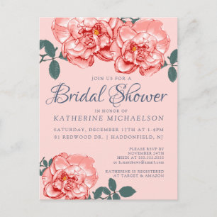 Brautparty   Rosa Blumengarten Postkarte