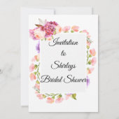 Brautparty, rosa Blumengrenze Einladung (Rückseite)