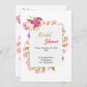 Brautparty, rosa Blumengrenze Einladung (Vorne/Hinten)