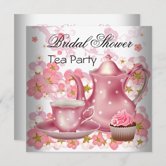 Brautparty Rosa Blumenstrauß Tee Cupcake Party Einladung (Vorne/Hinten)