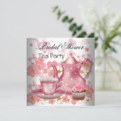 Brautparty Rosa Blumenstrauß Tee Cupcake Party Einladung (Stehend Vorderseite)