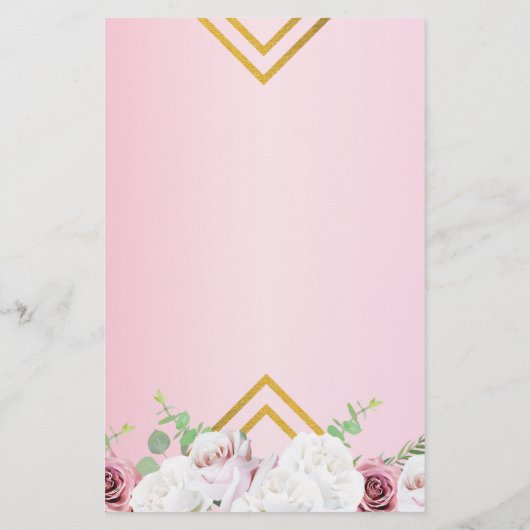 Brautparty Rosa Blütengoldrahmen Einladung Briefpapier (Rückseite)