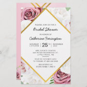 Brautparty Rosa Blütengoldrahmen Einladung Briefpapier (Vorne/Hinten)