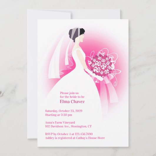 Brautparty Rosa flache Einladung (Rückseite)