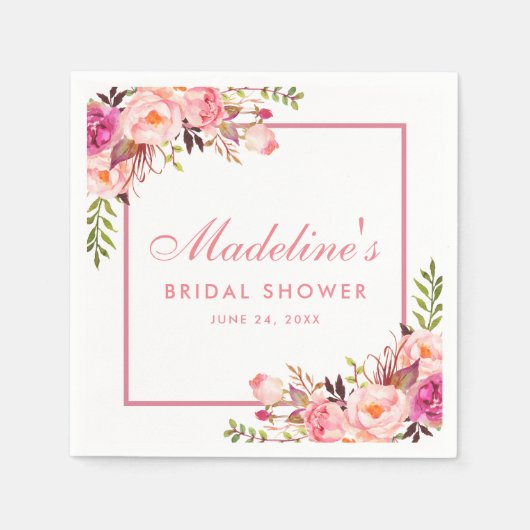 Brautparty Rosa Gerahmte Blüte Serviette (Vorderseite)