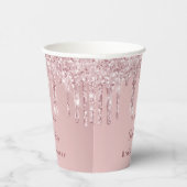 Brautparty Rosa Glitzer Monogramm Pappbecher (Rechts)