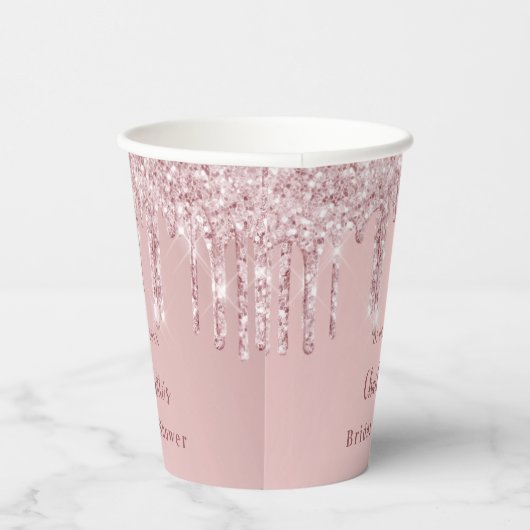 Brautparty Rosa Glitzer Monogramm Pappbecher (Rechts)