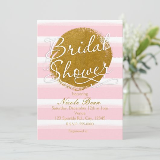 BRAUTPARTY Rosa Goldfolie Wasserfarben Einladung (Stehend Vorderseite)