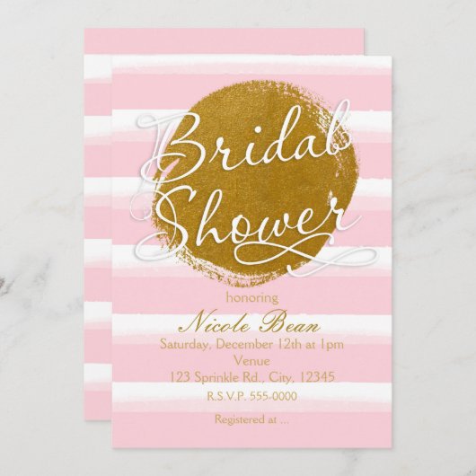 BRAUTPARTY Rosa Goldfolie Wasserfarben Einladung (Vorne/Hinten)