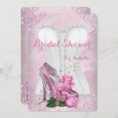 Brautparty Rosa High Heel Floral Damask Einladung (Vorne/Hinten)