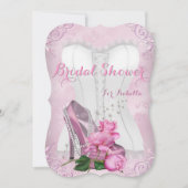 Brautparty Rosa High Heel Floral Damask Einladung (Vorderseite)