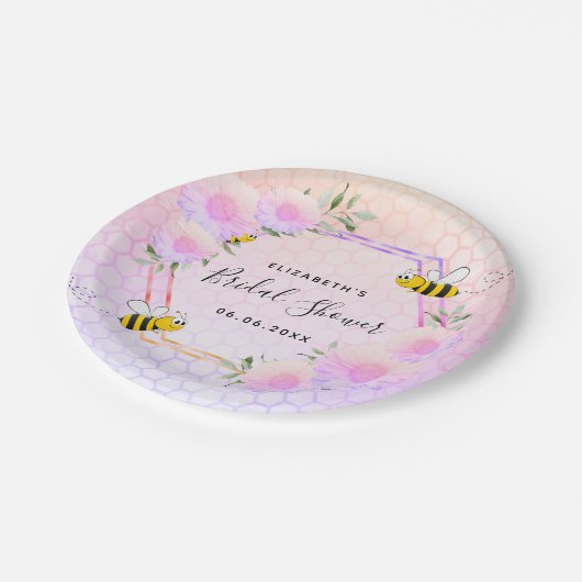 Brautparty Rosa lila Braut zu Biene Pappteller (Schrägansicht)