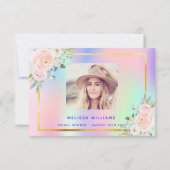 Brautparty rosa lila Foto blumenholografisch Dankeskarte (Rückseite)