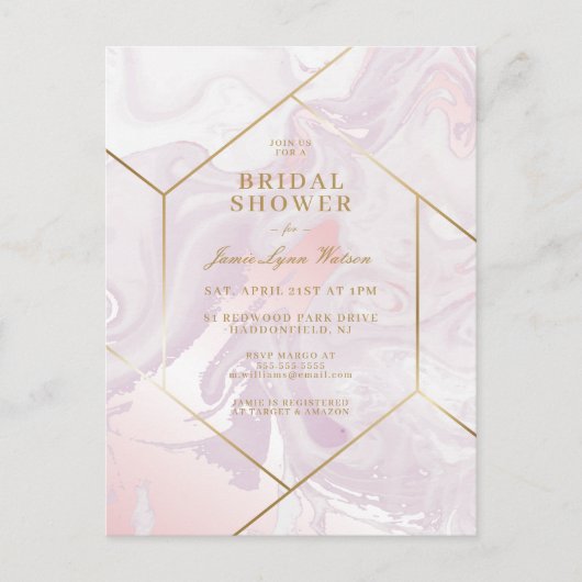 Brautparty | Rosa Lila Marmorplatte Swirl Postkart Postkarte (Vorderseite)