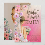 Brautparty-Rosa-Orange-Aquarell-Typografie Einladung (Vorne/Hinten)