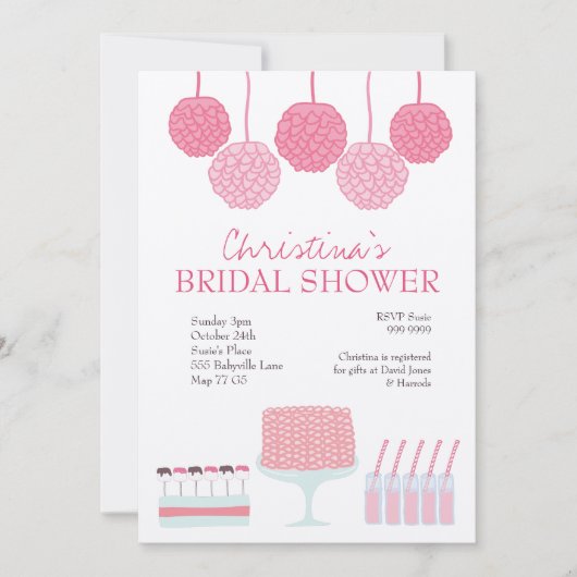 Brautparty Rosa Party Ruffle Cake Einladung (Vorderseite)