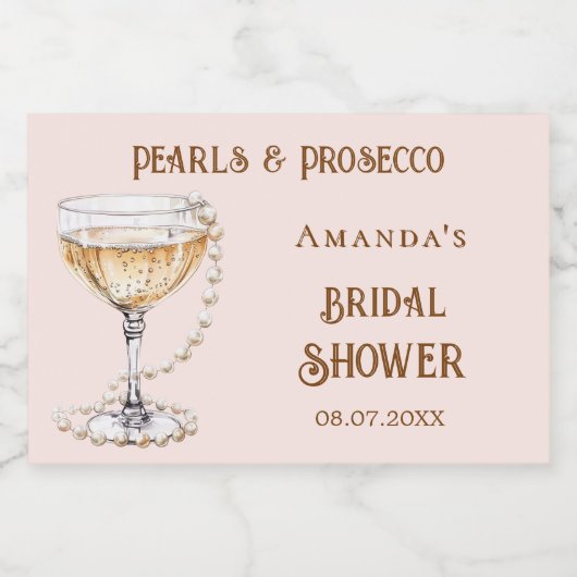 Brautparty Rosa Perlen Schaumweinetikett (Einzelnes Label)