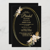 Brautparty Rosa Rosa Blütenschwarz Einladung (Vorne/Hinten)