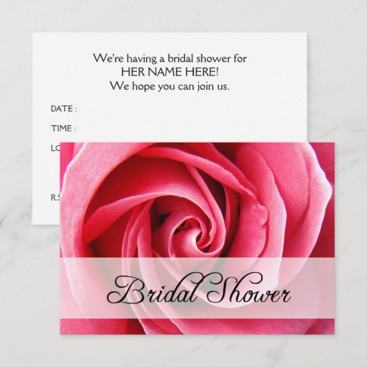 Brautparty: Rosa Rosa Einladung (Vorne/Hinten)