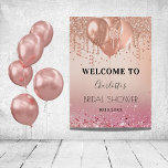 Brautparty Rosa Rosa Gold Glitzer Empfang Poster<br><div class="desc">Für ein elegantes Brautparty. Eine Rose Gold und rot rosa Farbverlauf Hintergrund. Dekoriert mit Rose Gold,  rosa Imitat Glitzer Tropfen,  Farbe Tropfen Aussehen,  Glitzer,  Party Raster,  Ballons. Personalisieren,  Name und Datum. Zurück: kein Design</div>