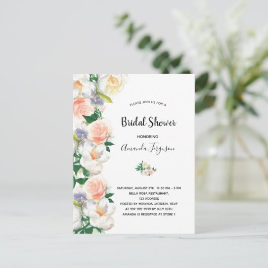 Brautparty Rosa Rosa Goldflorchen Weiß Postkarte (Stehend Vorderseite)