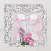 Brautparty Rosa Rose High Heels Spitzen Glam Einladung (Vorne/Hinten)