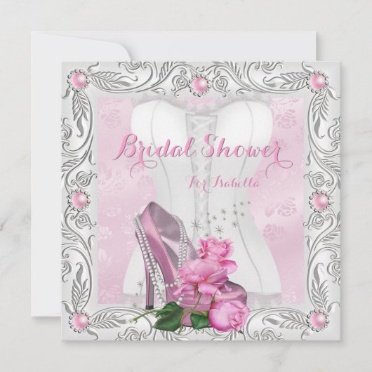 Brautparty Rosa Rose High Heels Spitzen Glam Einladung (Vorderseite)