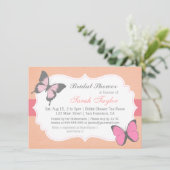 Brautparty, rosa Schmetterlinge Einladung (Stehend Vorderseite)