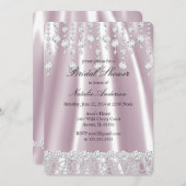 Brautparty Rosa Seide Diamantkristall Einladung (Vorne/Hinten)