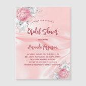 Brautparty Rosa Seidenflorchen Weiße Rosen Luxus Magneteinladung (Vorderseite)