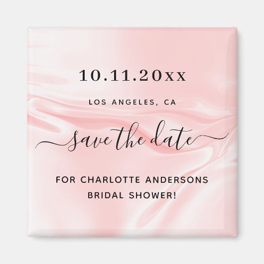 Brautparty Rosa Seidensatin Save the Date Magnet (Vorne)