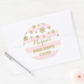 Brautparty Rosa Streifen Gold Schnee Winter Runder Aufkleber (Umschlag)