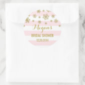 Brautparty Rosa Streifen Gold Schnee Winter Runder Aufkleber (Tasche)