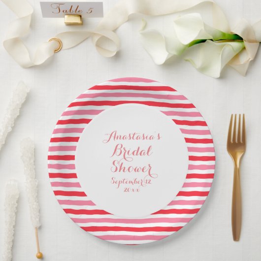 Brautparty Rosa Streifen Pappteller (Hochzeit)