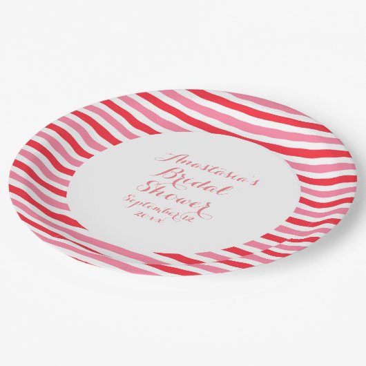 Brautparty Rosa Streifen Pappteller (Schrägansicht)