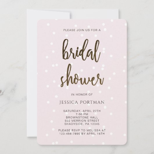 Brautparty Rosa und Schwarz mit Hübschem Konfetti Einladung (Vorderseite)