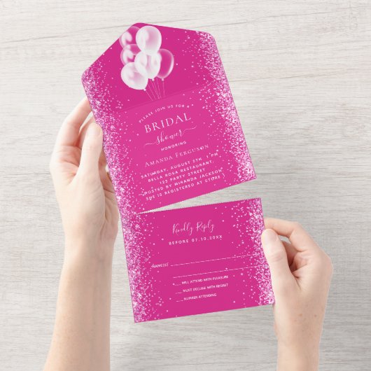 Brautparty Rosa Weißballons Konfetti UAWG All In One Einladung (Abreißen)