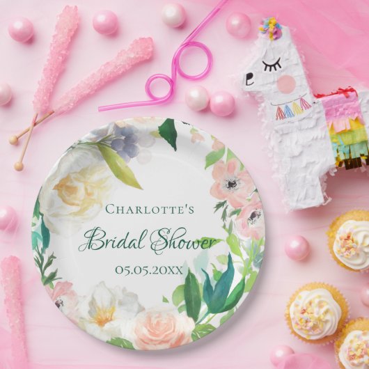 Brautparty Rosa weiße Blumen Pappteller (Party)