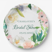 Brautparty Rosa weiße Blumen Pappteller (Vorderseite)