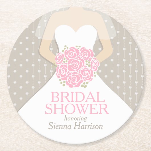 Brautparty rosa weißes Kleid benutzerdefinierte Un Runder Pappuntersetzer (Vorderseite)