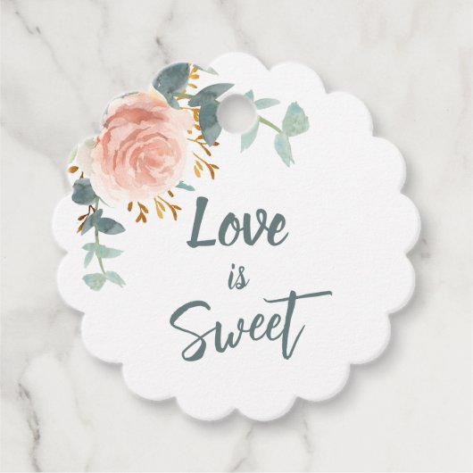 Brautparty Rose Blumeneukalyptus Liebe ist süß Geschenkanhänger (Vorderseite)