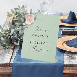 Brautparty Rose Gold Blütengrün Empfang Sockelschild