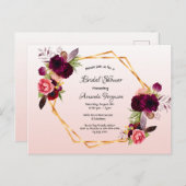 Brautparty Rose gold burgundy Einladung Postkarte (Vorne/Hinten)