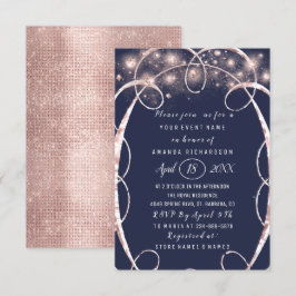 Brautparty Rose Gold Confetti Blue Navy Einladung