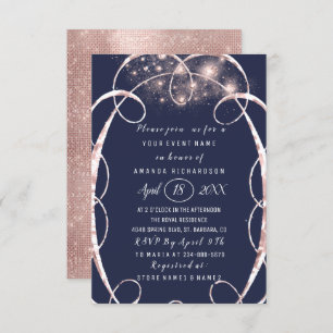 Brautparty Rose Gold Confetti Blue Navy Einladung