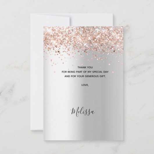Brautparty Rose Gold Glitzer Dankeskarte (Rückseite)