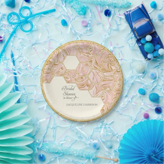 Brautparty Rose Gold Glitzer Marble Hexagonal Pappteller (Party)