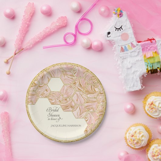 Brautparty Rose Gold Glitzer Marble Hexagonal Pappteller (Party)